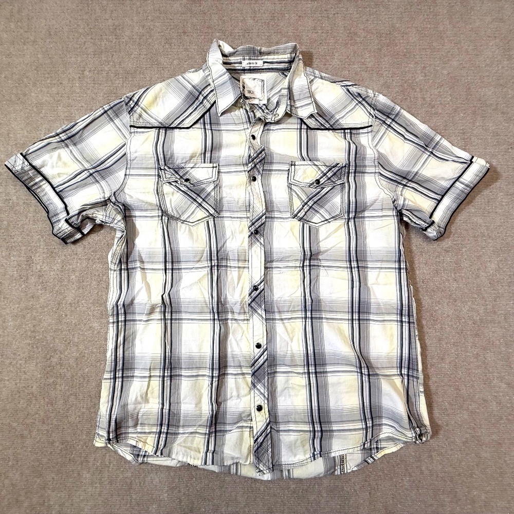 Vintage BKE 1967 Shirt Mens XLarge XL Gray Plaid Western Pearl Snap Cowboy Rodeo